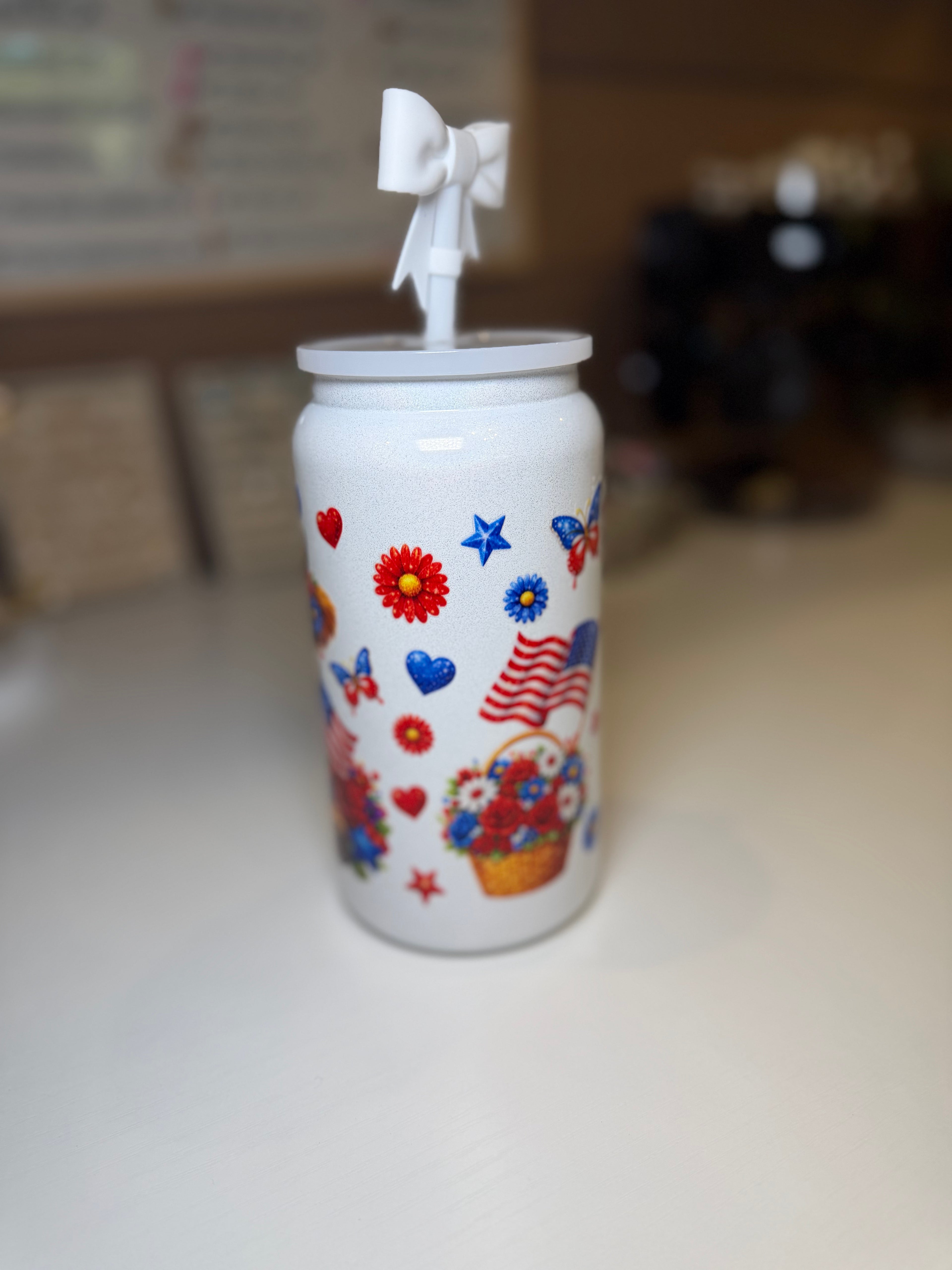 Red, White & Blue Cow tumbler