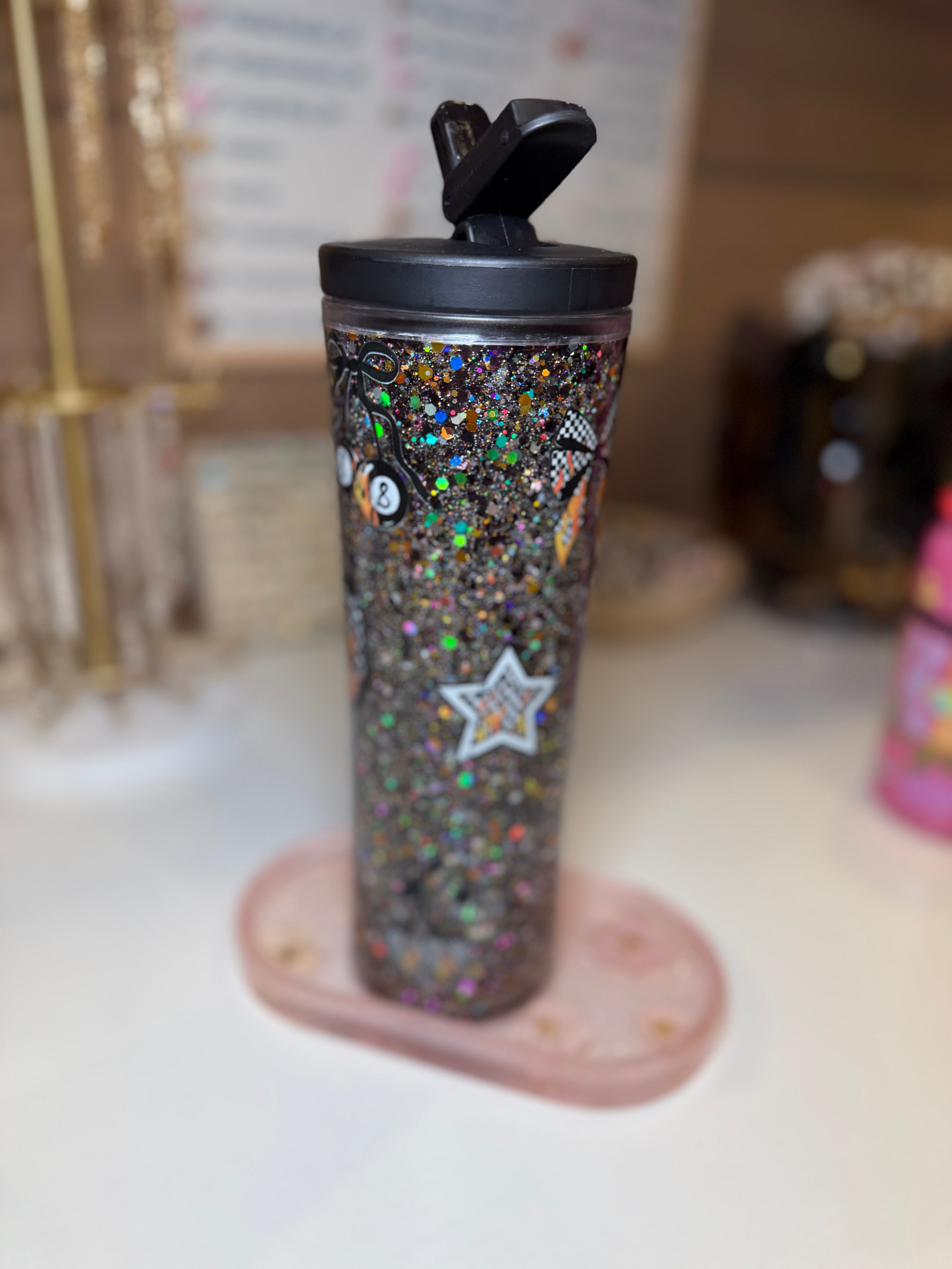 Checkered flame Water Bottle Tumbler ￼