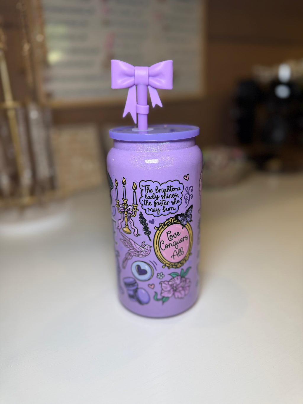 Bridgerton tumbler w/ bow topper
