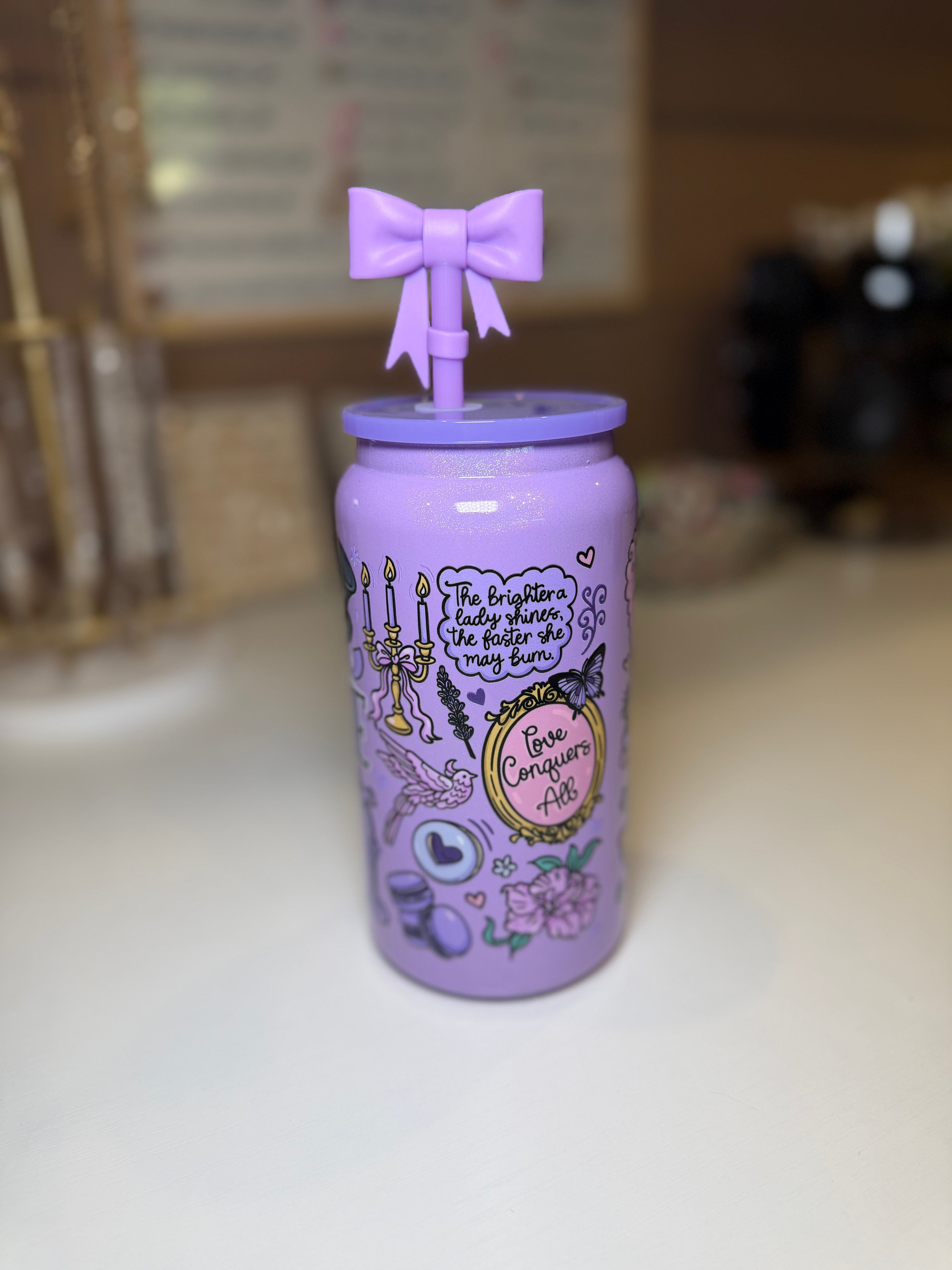 Bridgerton tumbler w/ bow topper