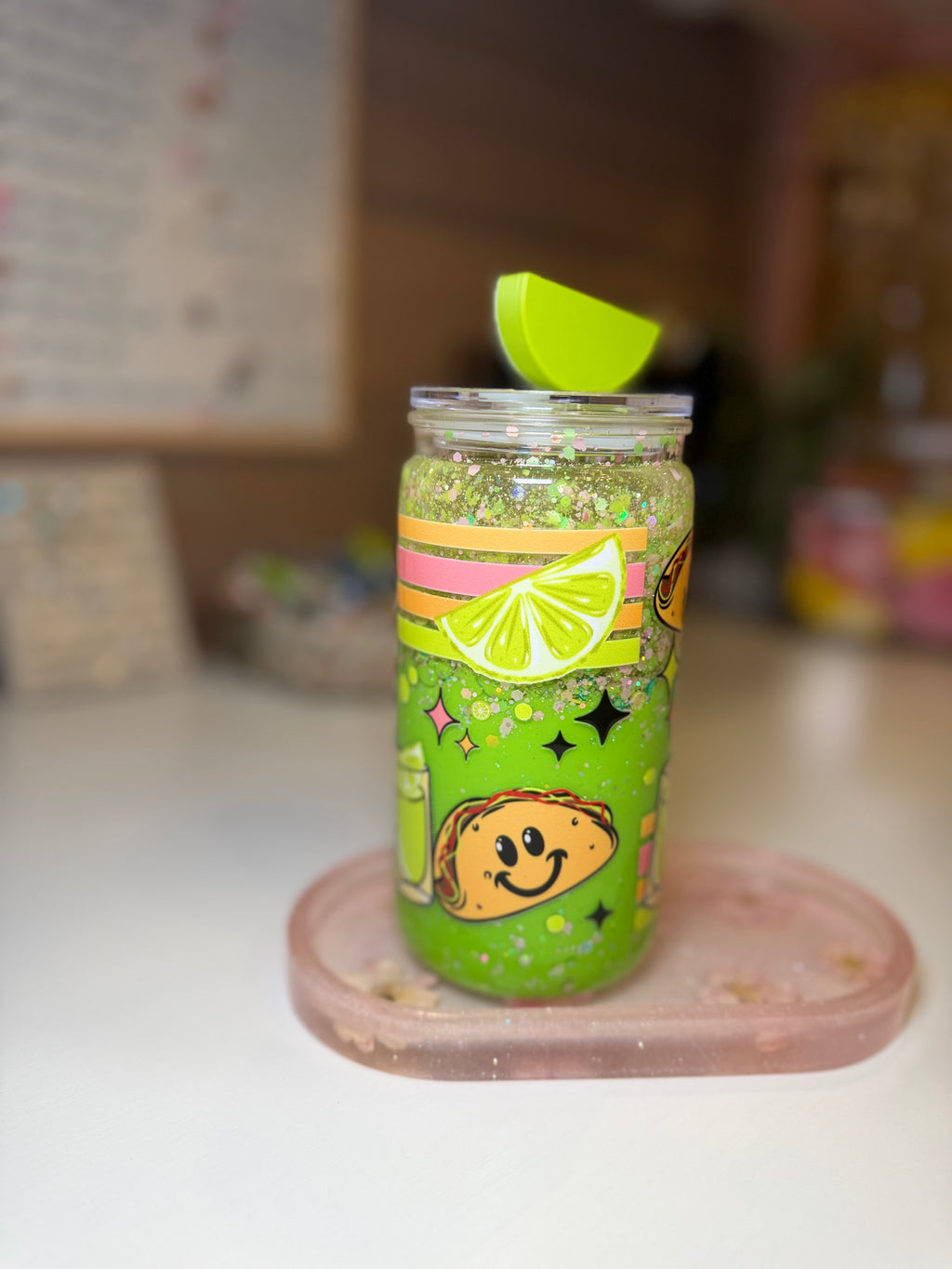 Tacos & Tequila Tumbler w/ straw decoration