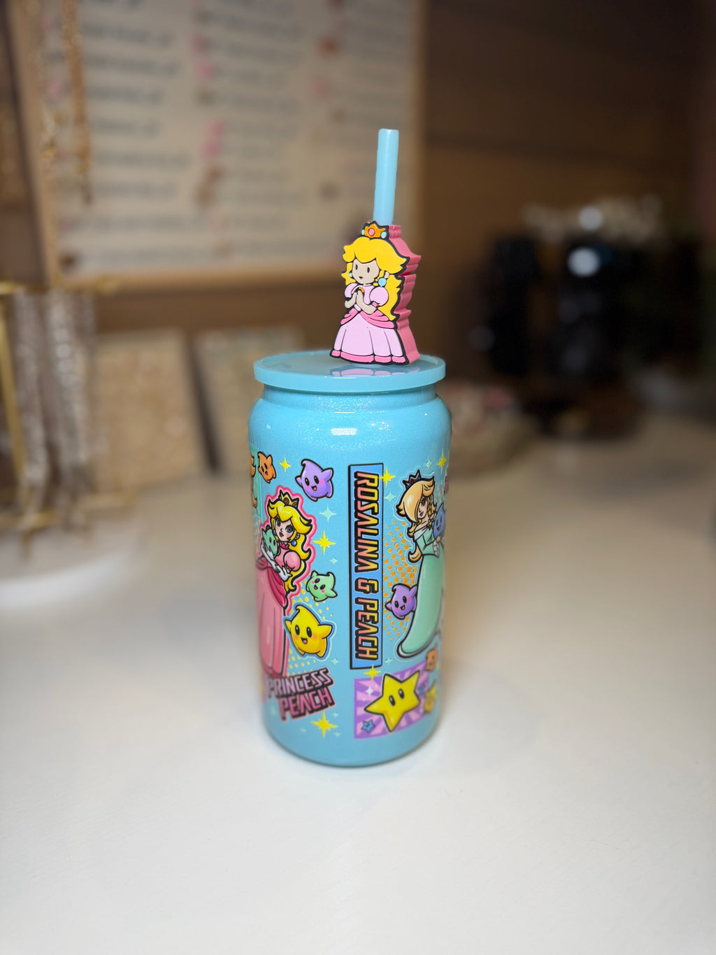 Princess Peach & Rosalina tumbler w/ Princess Peach topper