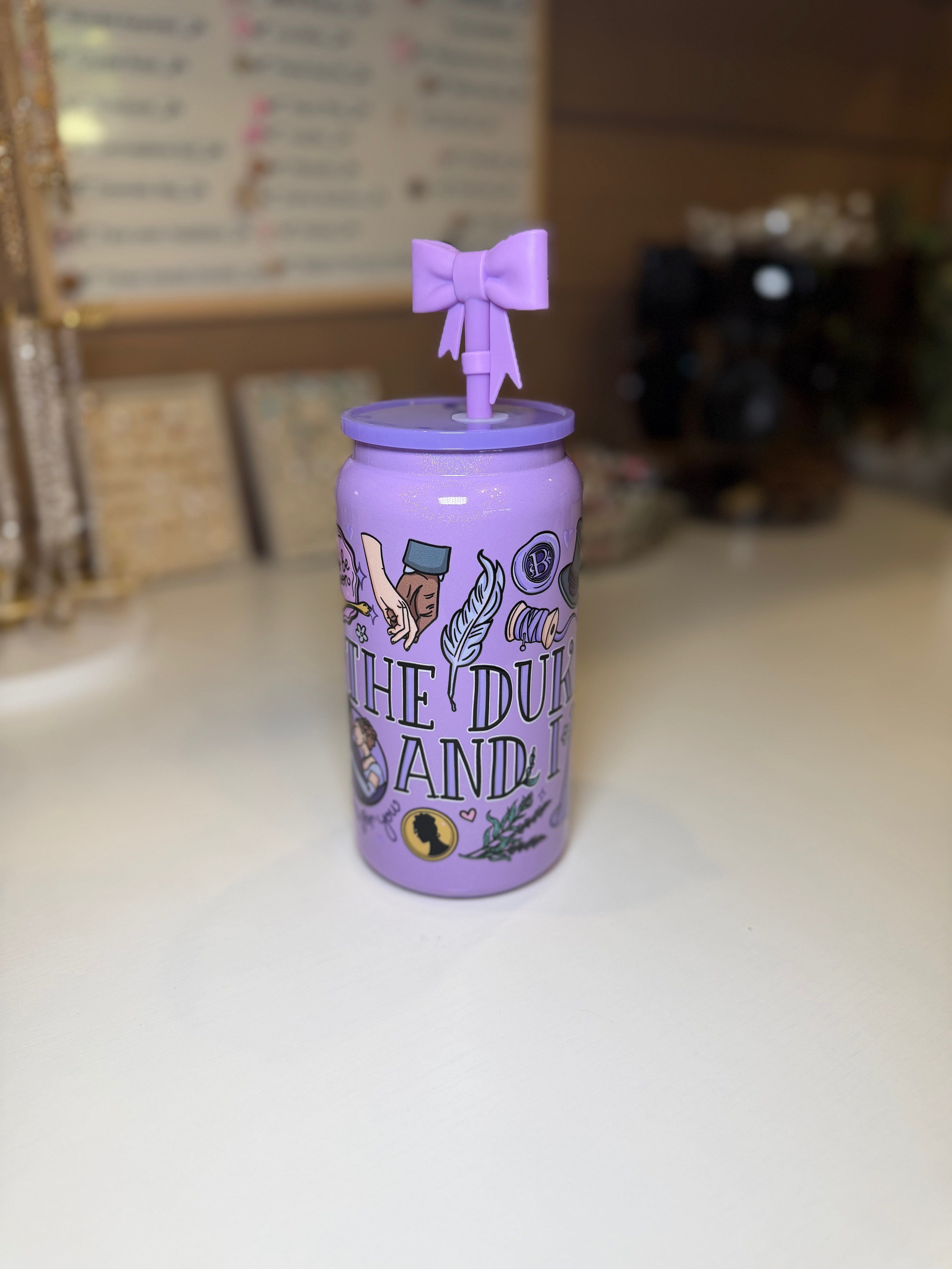 Bridgerton tumbler w/ bow topper