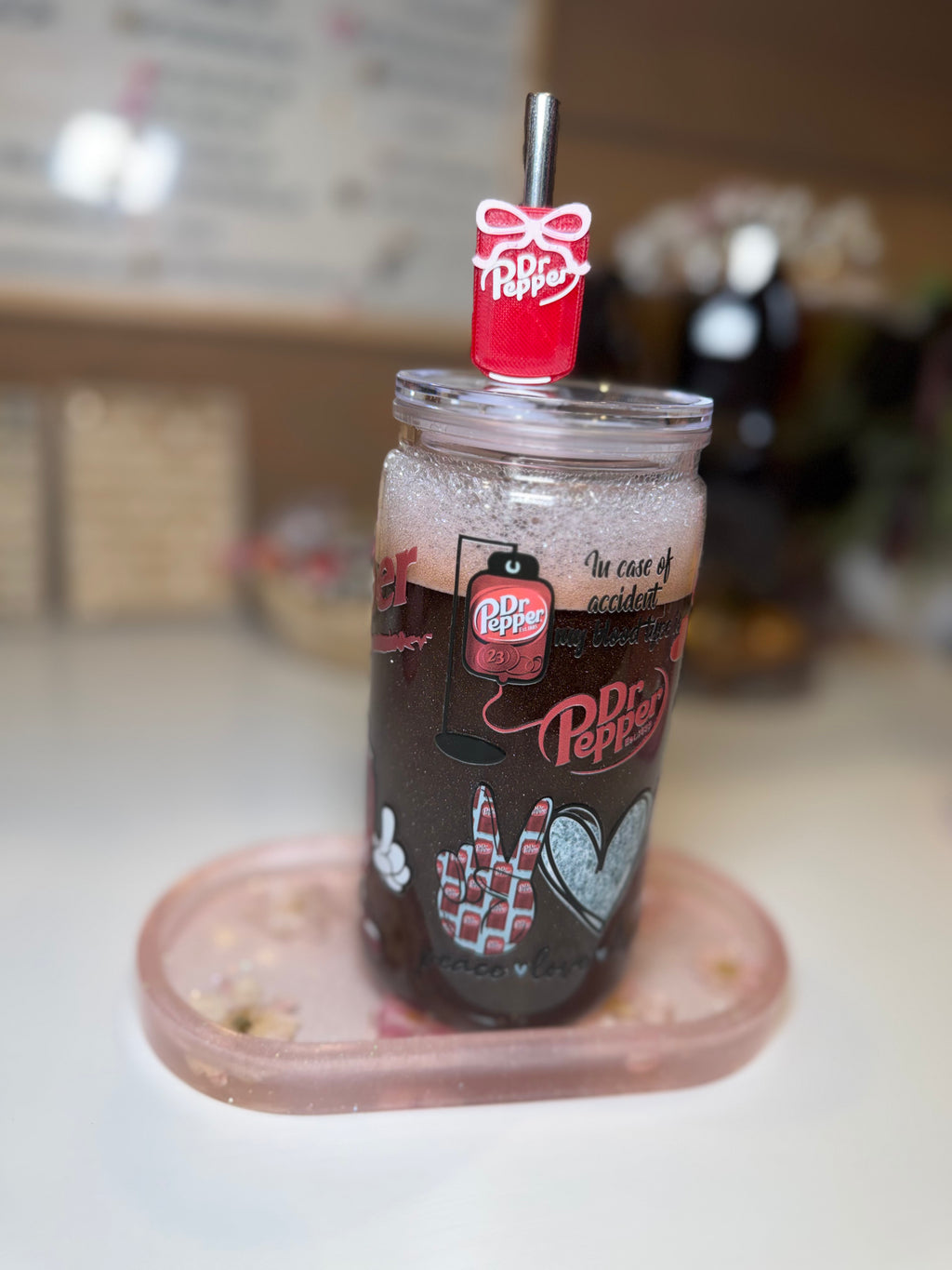 Dr Pepper tumbler w/ Dr Pepper straw