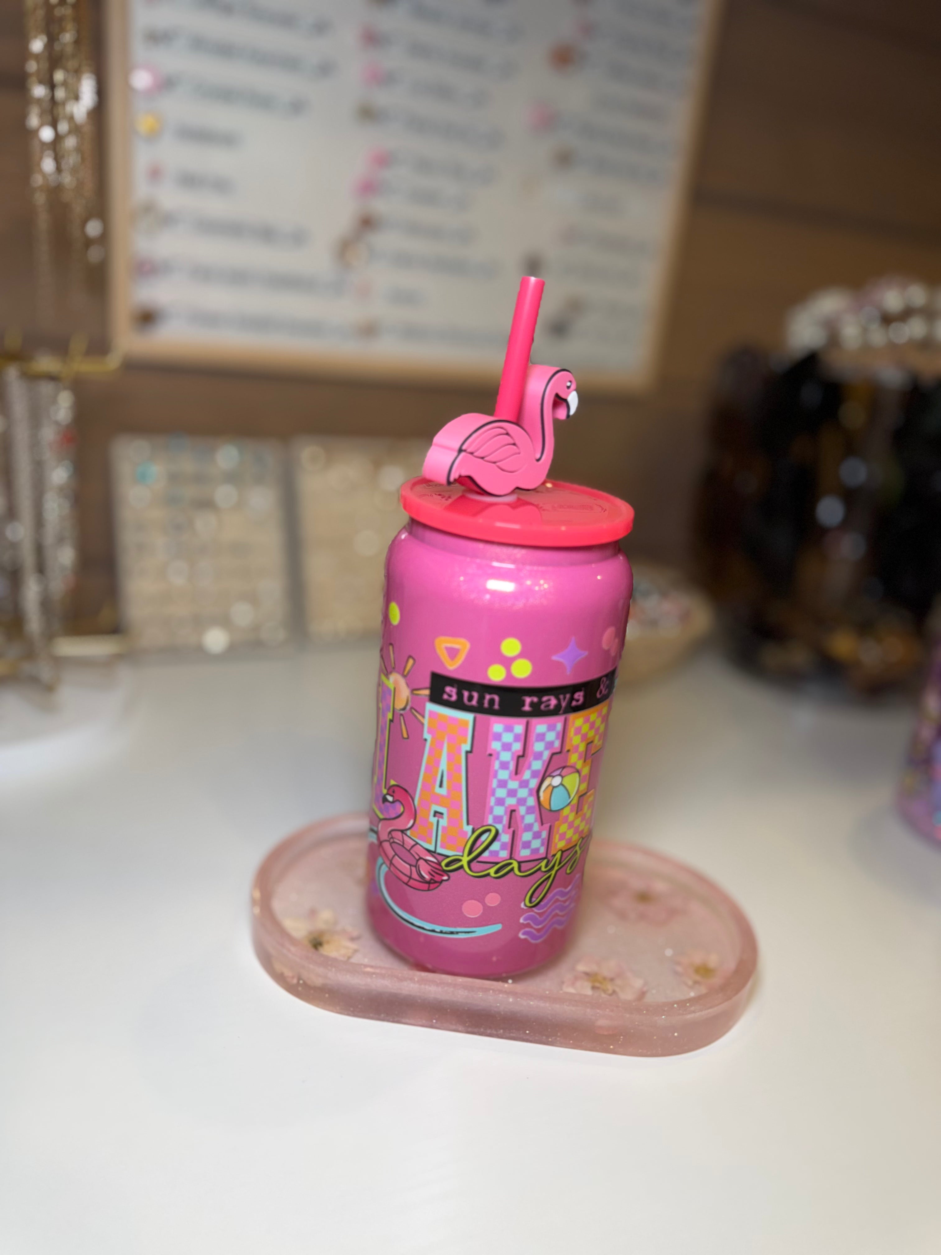 Lake Days Tumbler w/ Flamingo straw