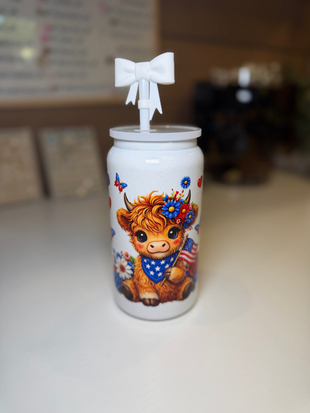 Red, White & Blue Cow tumbler
