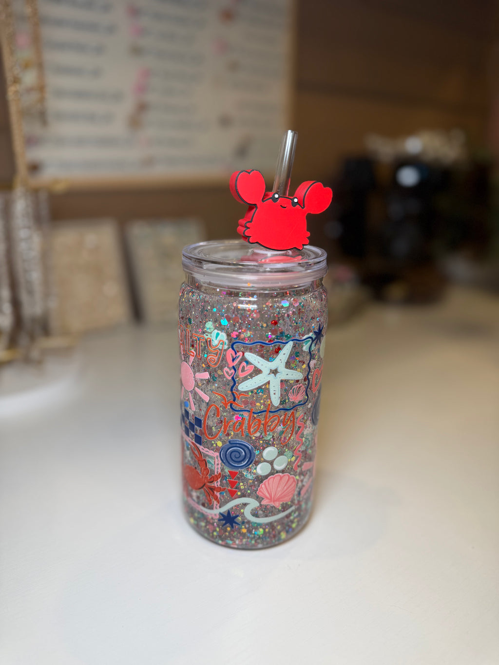 Salty / Crabby tumbler w/ crab topper