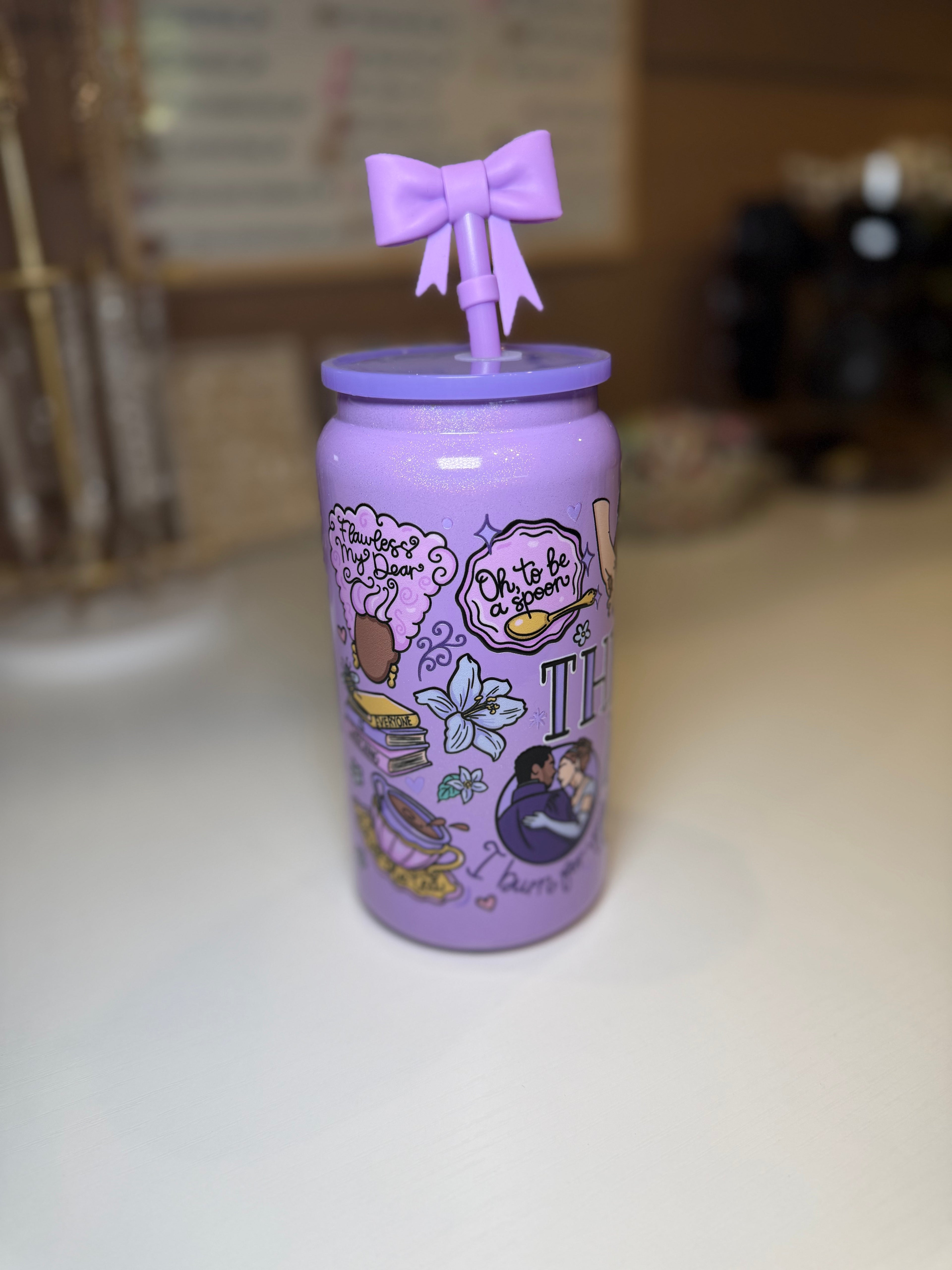 Bridgerton tumbler w/ bow topper